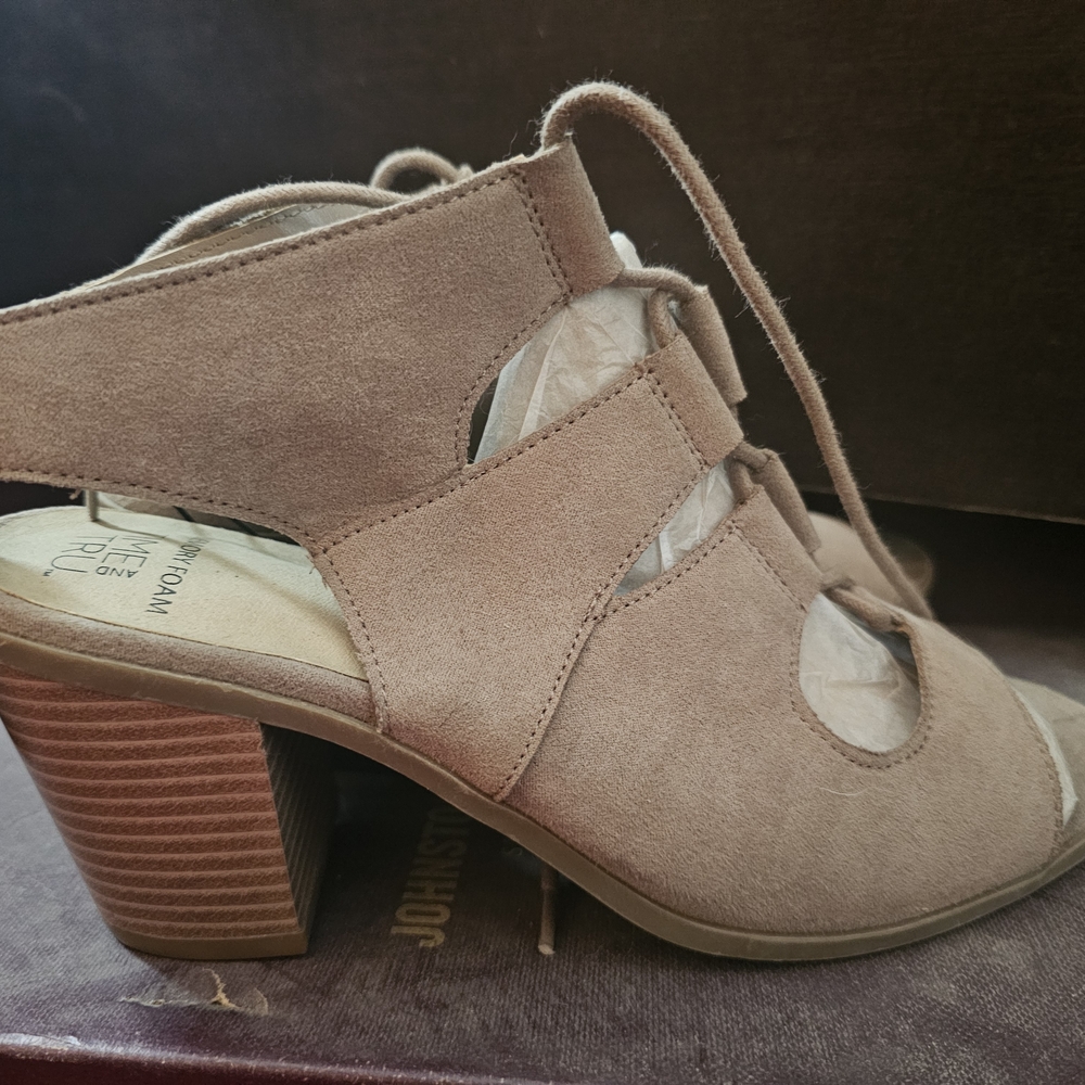 Time and Tru Lace-Up Tan Mules